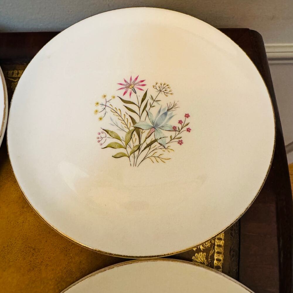 Vintage Harmony Wildflower Floral 24 Karot Gold USA 7.5" Lunch Plates Set of 7